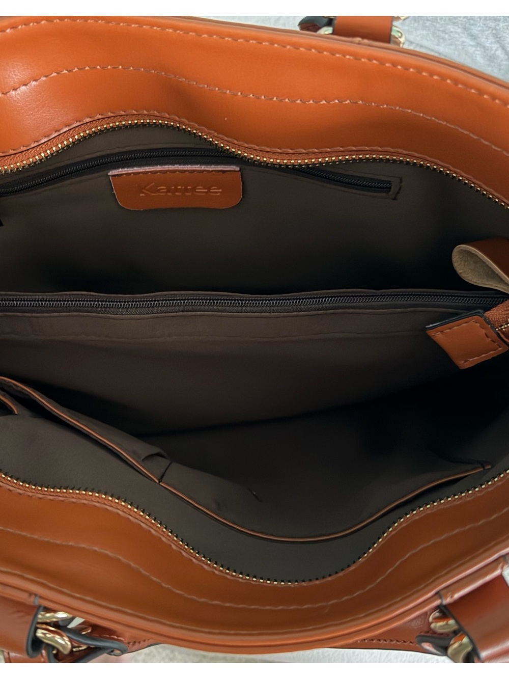 Kattee Genuine Leather Tote Bag in Cognac - Picture 7 of 7